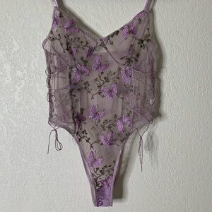 Purple Butterfly Lingerie Bodysuit